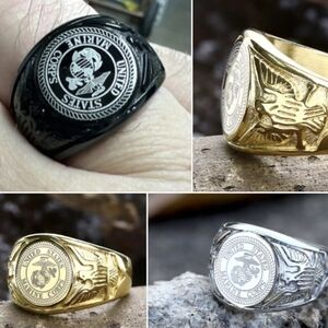 New stainless signet EGA military silver USMC United States Marine Corps ring